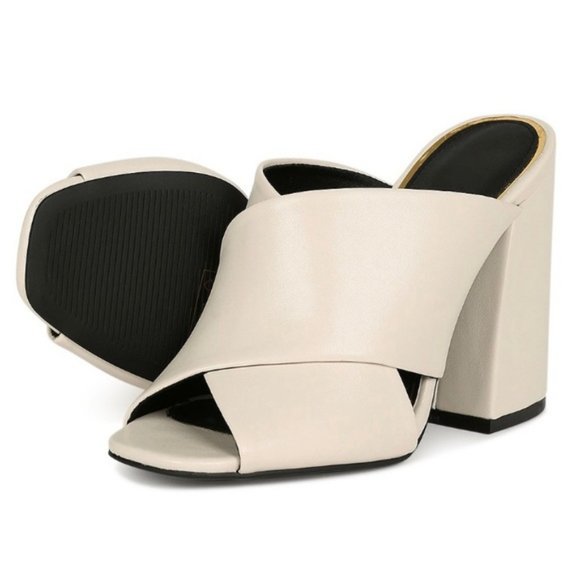 Block Heels Mules in Cream - Picture 6 of 8